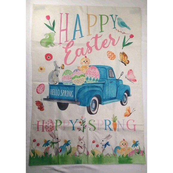Happy Easter Spring Flag 28 X 39 Double Sided Outside Easter Eggs Bunny - Picture 1 of 3